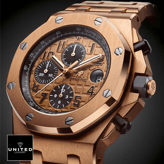 AP Rose Gold Replica 5 Audemars Piguet Royal Oak Offshore Rose Gold Replica black background