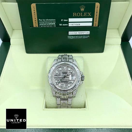 Rolex GMT-Master II Custom Diamond Set 116710LN Iced Out Replica in the Rolex Box