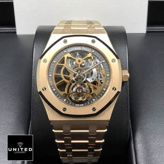 Audemars Piguet Tourbillon Replica 2 Audemars Piguet Tourbillion Gold Replica on leather stand