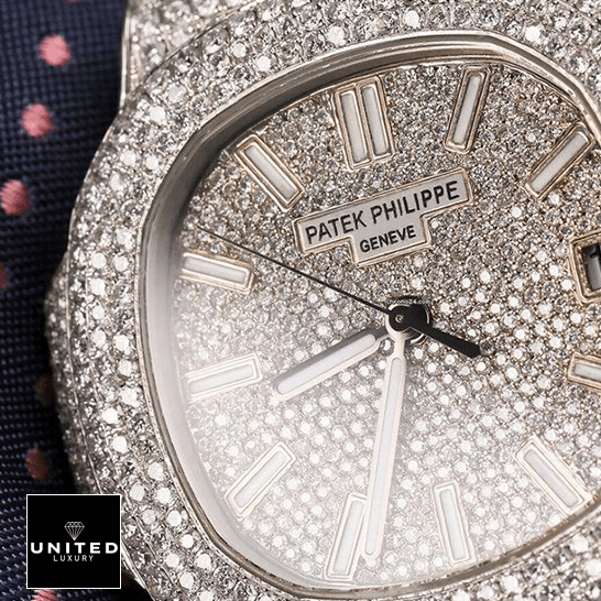 Patek Iced Out 5719/10G-010 Replica 3 patek_philippe_nautilus_jumbo_white_dial_5719_10G_010_iced_out_replica_front