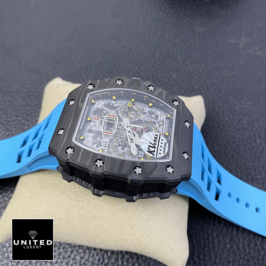 Richard Mille Flyback Chronograph RM011-03 Replica 2 Richard Mille RM01103 Black Bezel Blue Bracelet Replica on the hand