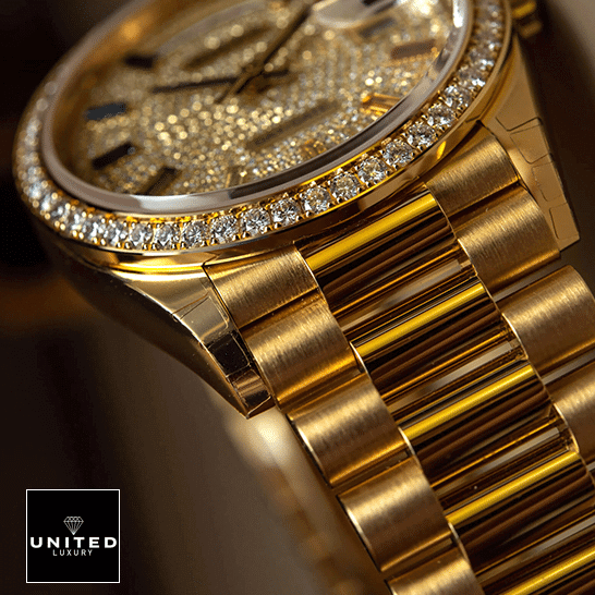 Rolex Day-Date Yellow Gold With Pave Diamond Dial Sapphire 128348RBR-0030 Replica 1