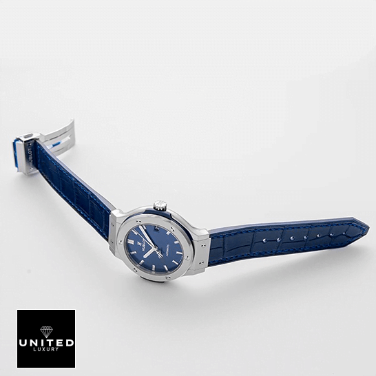 Blue Titanium Replica 2 Hublot Classic Fusion Blue Dial Stainless Steel Bezel Replica white background