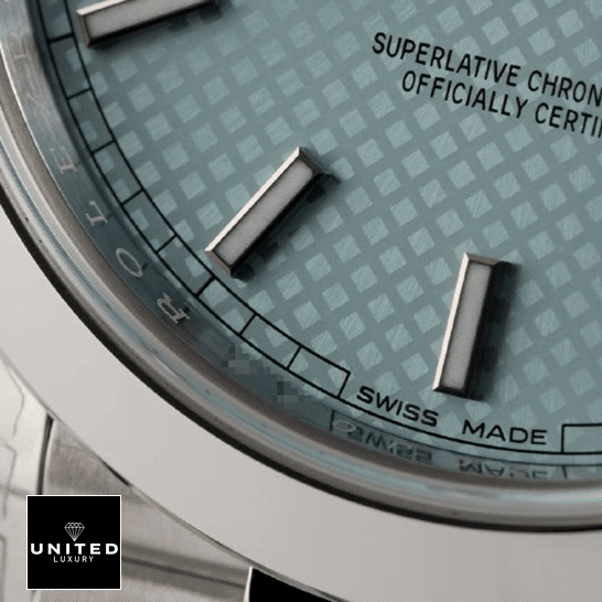 Rolex Day Date Ice Blue Baguette Dial Platinum Presidential 228206 Replica 4 Rolex Day-date 228206 President blue dial replica close view