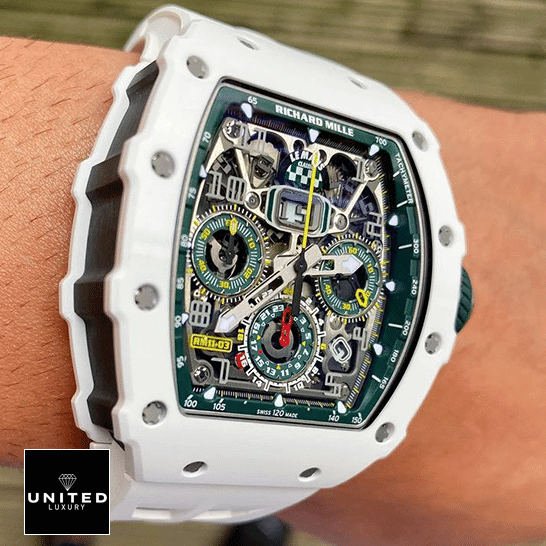 Richard Mille Le Mans Replica 3 Richard Mille Green Dial White Bezel Replica on the wrist