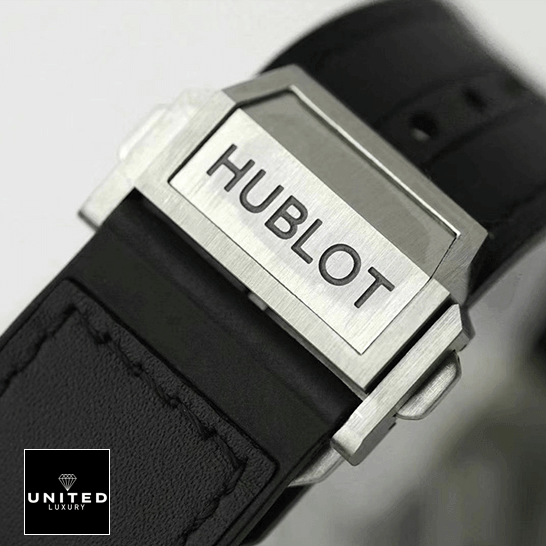 Hublot Sang Bleu Replica 4 Hublot Big Bang Sang Black Rubber Bracelet Steel Clasp Replica white background