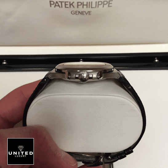 Patek Philippe Nautilus 5711G-001 Replica 2 Patek Philippe Nautilus 5711G-001 Replica steel case side view in the box