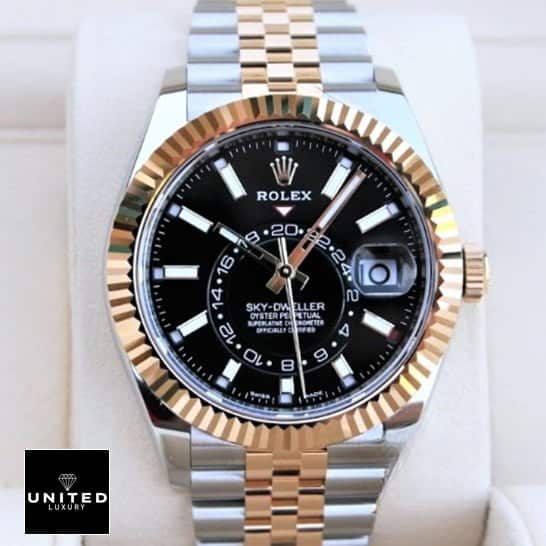 Rolex Sky-Dweller 326933 Steel Gold Black Dial Replica 1 Rolex Sky-Dweller Jubilee Black Dial Replica