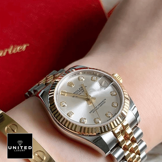 Rolex Datejust Diamond Replica on a woman