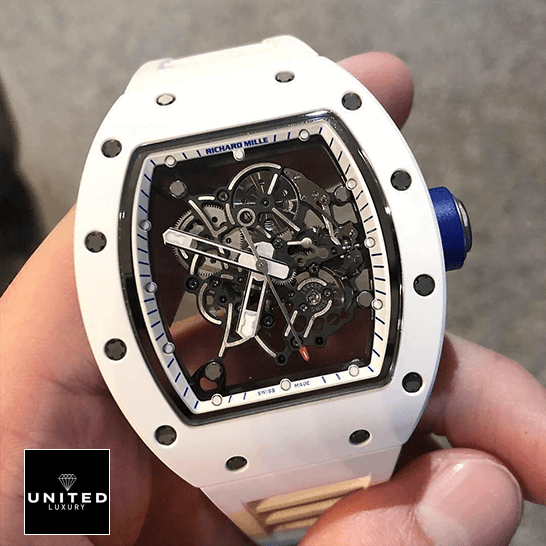 Bubba Watson Watch Replica 2 Richard Mille RM55 White Ceramic White Dial Replia on the hand