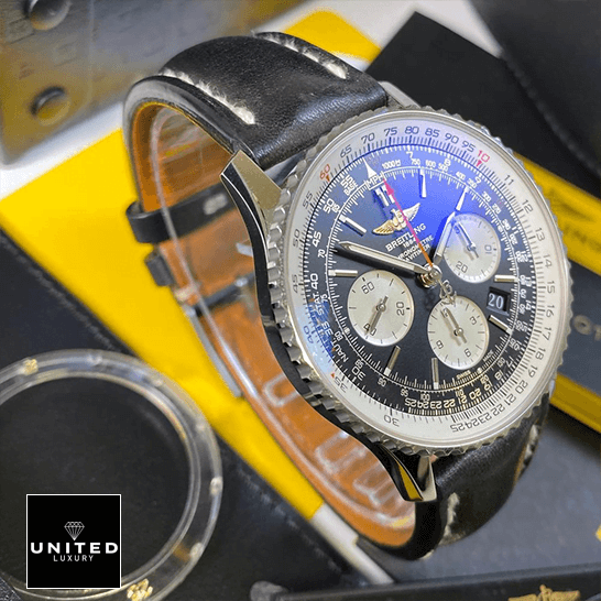Breitling Navitimer B01 Leather Replica 1 Breitling Navitimer Black Chronograph Black Dial Replica on the stand