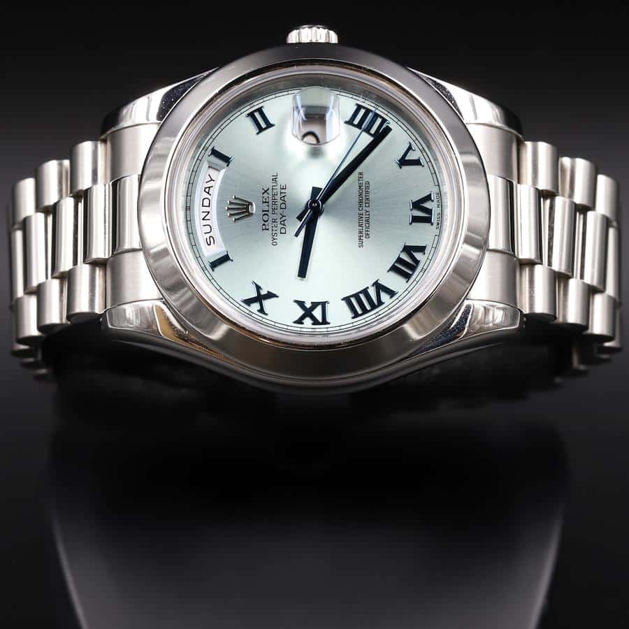 Rolex Roman Numerals Replica 2 Rolex Day-Date II Stainless Steel Ice Blue Roman Dial 218206 Replica