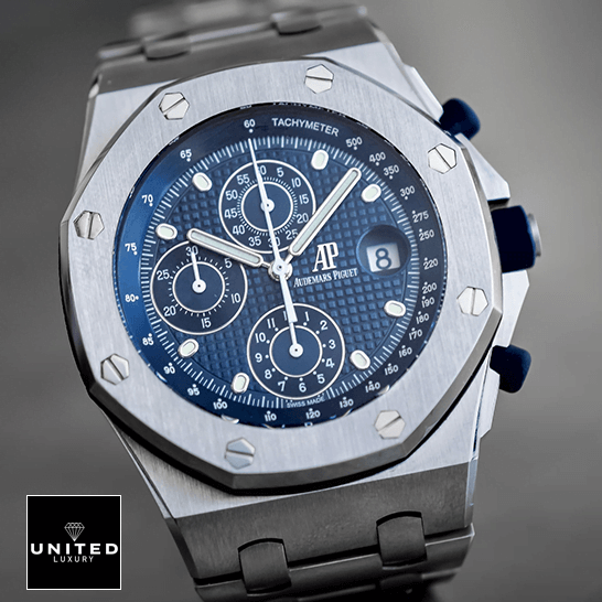 Audemars Piguet Royal Oak Offshore 26237ST.OO.1000ST.01 Replica 2 Audemars Piguet 26237ST.OO_.1000ST.01 Blue Dial Stainless Steel Replica grey background