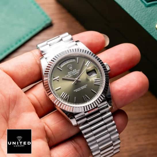 Rolex Olive Green Replica 8 Rolex Day-Date 228239-0033 Stainless Steel Green Dial Oyster Replica