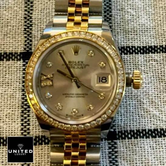Rolex Datejust 279383RBR-0003 Champagne & Diamond Dial Replica 1 Rolex Datejust 279383RBR-0003 Champagne & Diamond Dial Jubilee Replica on the table