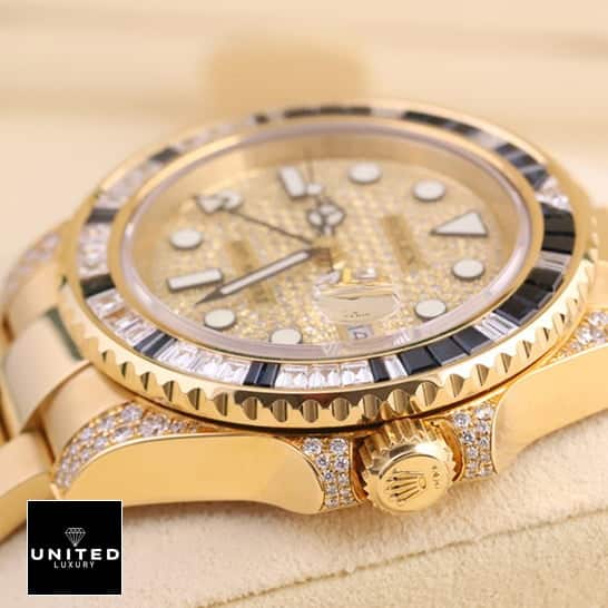 Rolex Gold Diamond Watch Replica 6 Rolex GMT-Master 116758SA Yellow Gold & Diamond Case Replica Button & Crown Pusher