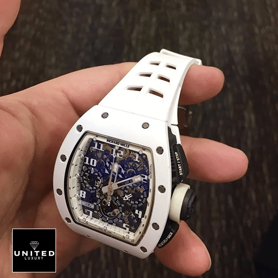 Richard Mille Limited Replica 3 Richard Mille RM011 FM White Rubber Bracelet Replica on the hand