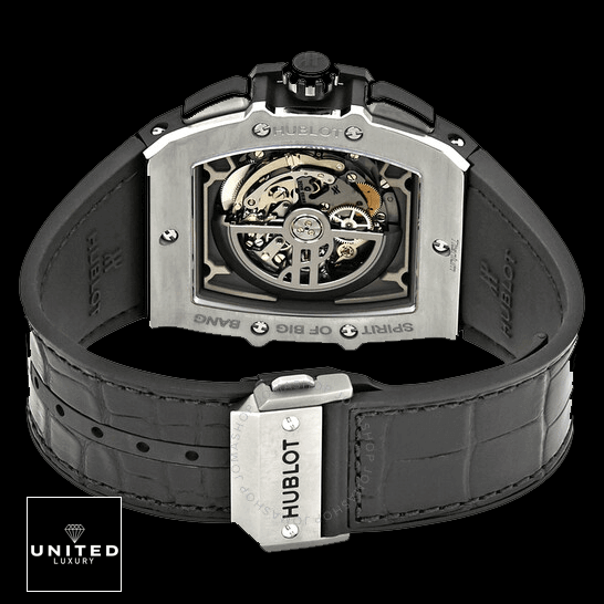 Hublot Spirit Of BigBang Replica 6 Hublot Big Bang 45 Titanium Black Leather Bracelet Replica black background