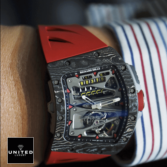 Richard Mille Tourbillon Replica 2 Richard Mille RM7001 Black Bezel Red Bracelet Replica on the wrist