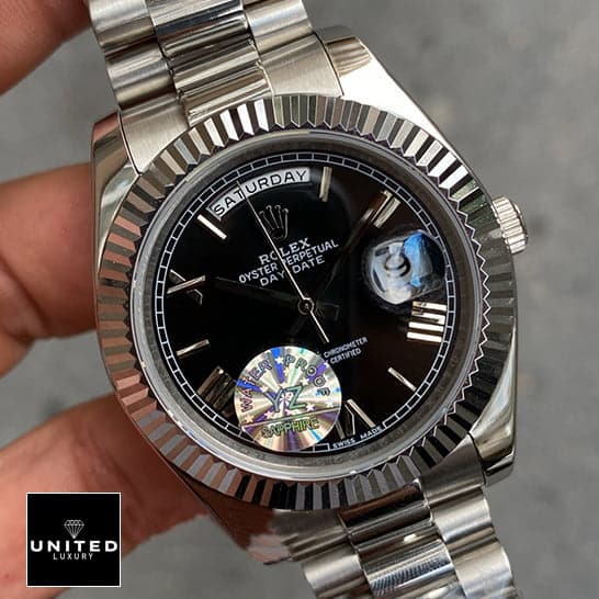 Rolex Presidential Replica 3 Rolex Day Date II Presidential 218239 Black Roman Dial Silver Jubilee Replica