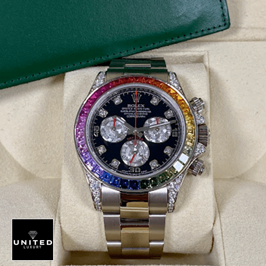Rolex Black Diamond Replica 5 Rolex Daytona Stainless Steel Oyster Bracelet Rainbow Diamond Bezel 116599RBOW Replica