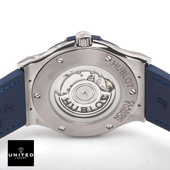 Blue Titanium Replica 4 Hublot Classic Fusion Automatic Blue Sunray Stainless Steel Case Replica white background