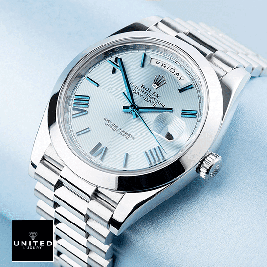 rolex day dat e228206 stainless steel blue diagonal dial oyster man dial