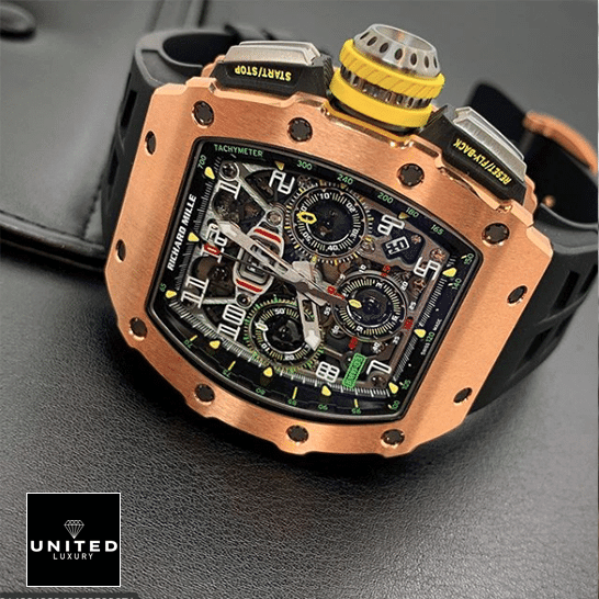 RM Rose Gold Flyback Replica 1 Richard Mille RM-011-03 Rose Gold Flybac Replica crown / push button