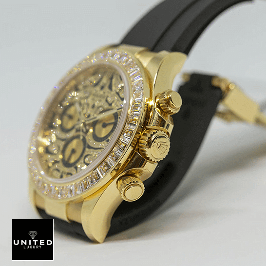 Rolex Daytona "Eye Of The Tiger" 116588TBR Replica 4 Rolex Daytona Eye of the Tiger 116508-0004 Replica Yellow Gold button & crown pusher